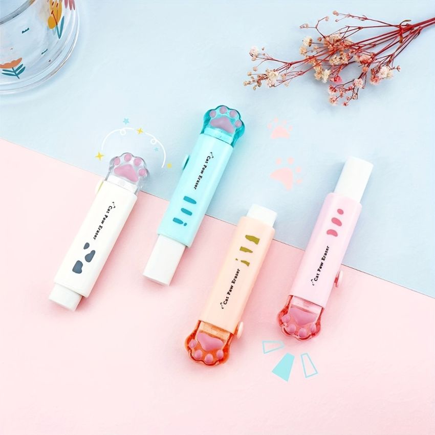 1pc Cute Cat Paw Retractable Eraser – Kawaii Cartoon Push-Pull Rubber Eraser for School, Office & Art Drawing – Fun Stationery Gift for Kids & Students