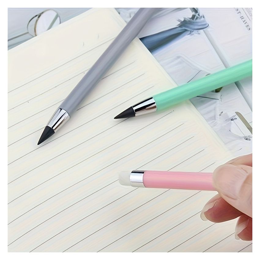 No-Sharpen Pencil with Eraser – Black Technology Creative Macaron Color Writing Pencil | Durable, Kawaii Stationery, School Supplies, Back to School, Office & Everyday Use