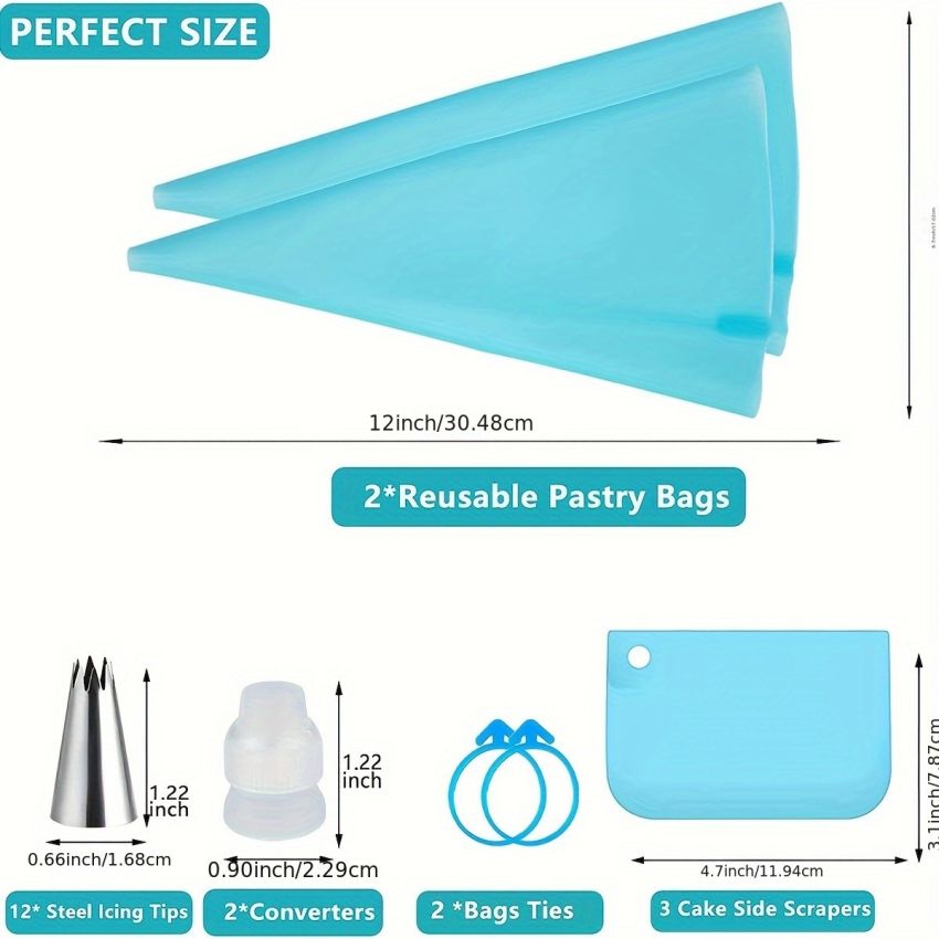 Velostar 21-Piece Stainless Steel Cake Decorating Tools Set with Piping Bags, Tips & Accessories