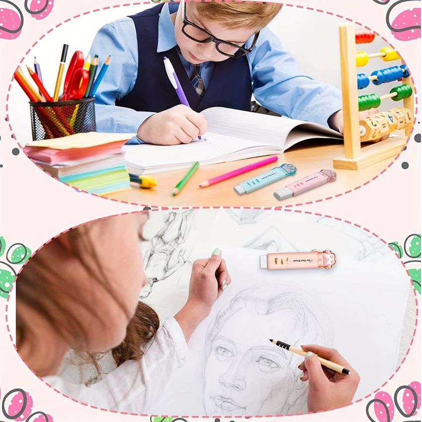 1pc Cute Cat Paw Retractable Eraser – Kawaii Cartoon Push-Pull Rubber Eraser for School, Office & Art Drawing – Fun Stationery Gift for Kids & Students