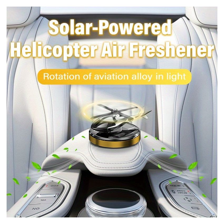 Solar-Powered Helicopter Car Air Freshener – Auto Rotating Aviation Alloy Dashboard Diffuser, Long-Lasting Aromatherapy Car Interior Decoration, Creative Aircraft Gift for Drivers