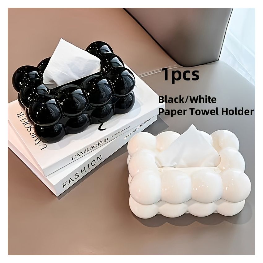 Cloud-Shaped Glossy Tissue Box – Milk White Bubble Design, Square Modern Home Decor for Living Room, Bedroom, Bathroom & Coffee Table – Durable Plastic Napkin Dispenser, Stylish & Functional