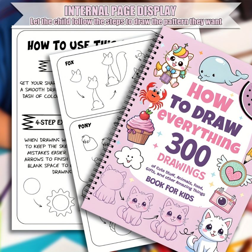 How to Draw Anything for Painting Enthusiasts – 300 Easy Step-by-Step Drawings of Cute Animals, Food, Gifts & More – Fun Art Projects for Teens & Adults Ages 14+
