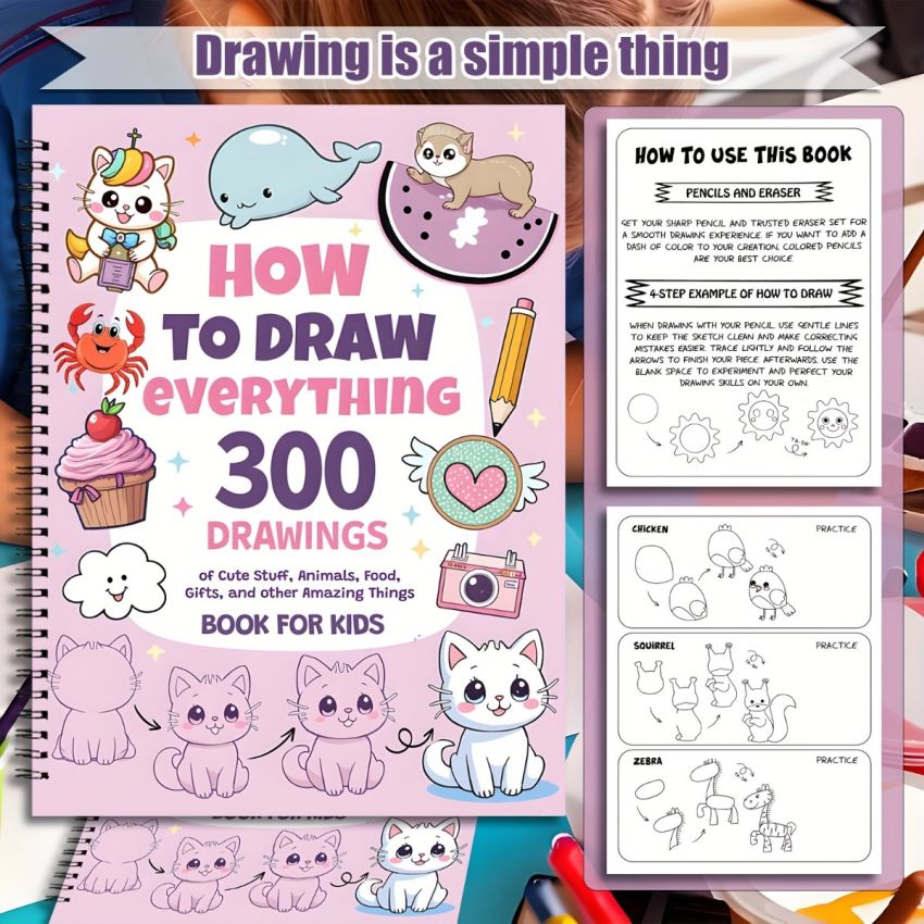 How to Draw Anything for Painting Enthusiasts – 300 Easy Step-by-Step Drawings of Cute Animals, Food, Gifts & More – Fun Art Projects for Teens & Adults Ages 14+