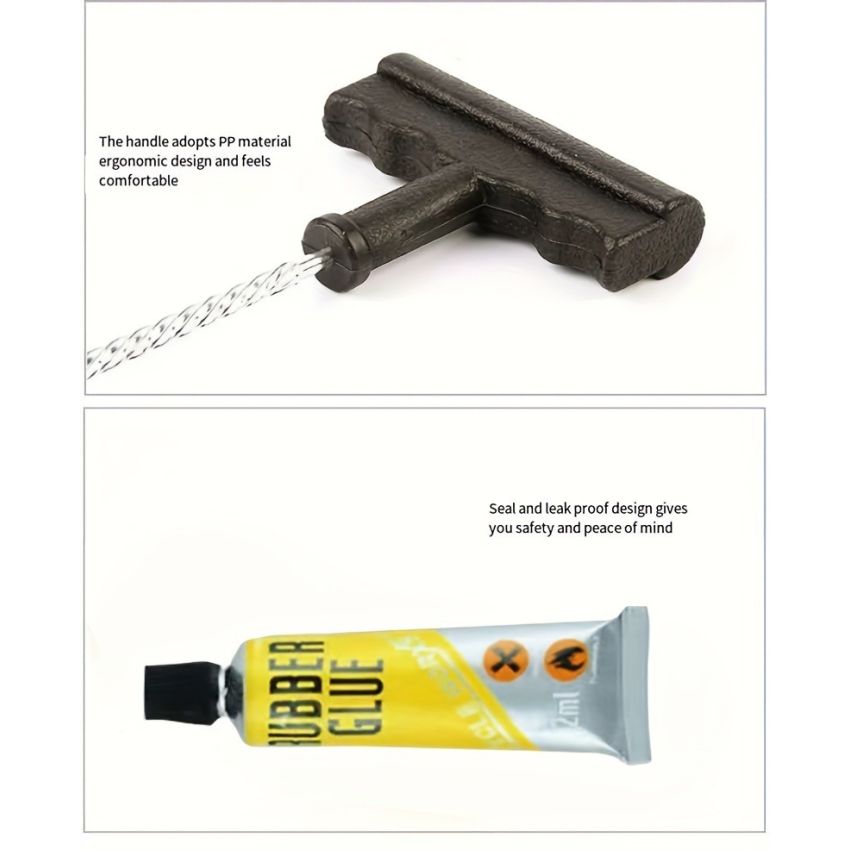 Tire Repair Kit for Cars & Motorcycles – Emergency On-the-Go Tire Fix Kit with Durable Tire Lever, Glue Strips & Screws, Essential Tire Changing Tools