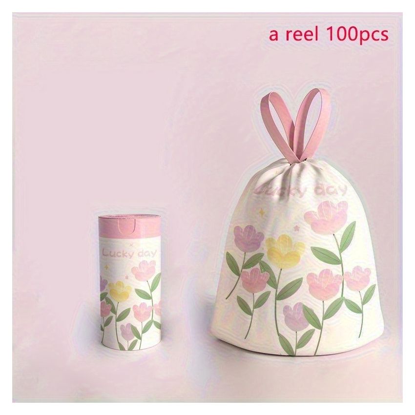 100-Pack Lavender Scented Drawstring Trash Bags – Large, Thick, Tear-Resistant, Floral Design, Multipurpose Disposable Bags for Kitchen, Bathroom, Bedroom, Living Room & Toilet