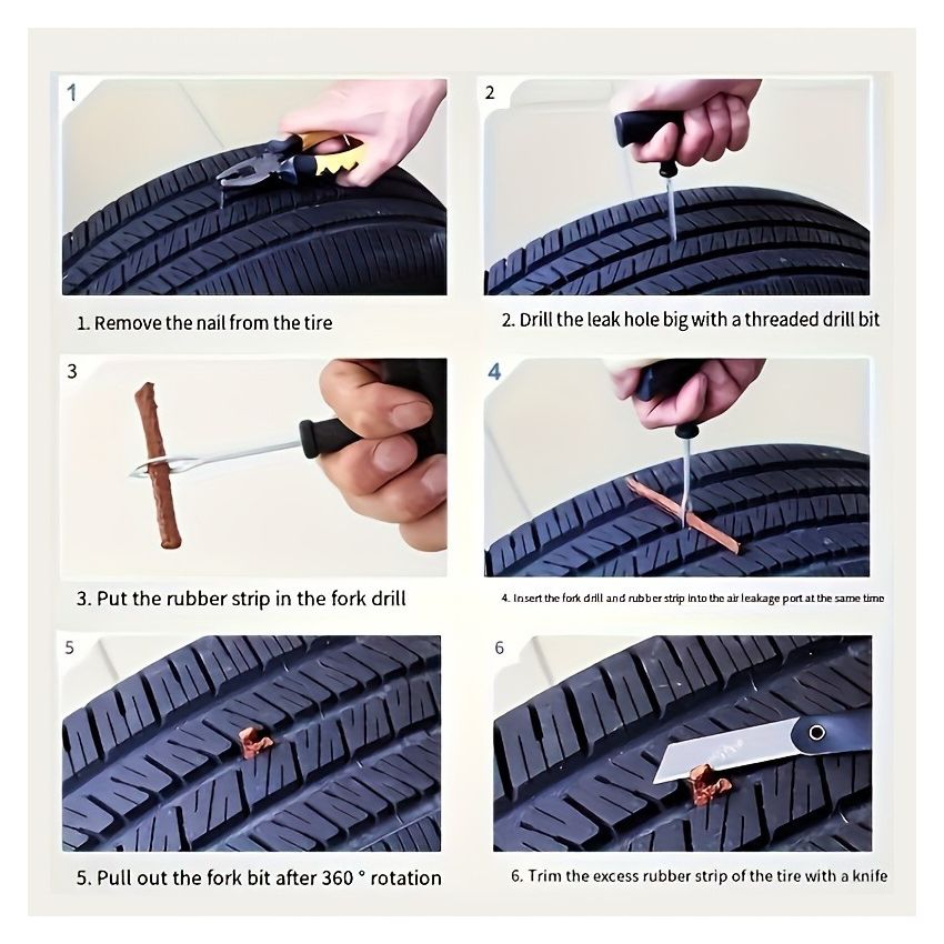 Tire Repair Kit for Cars & Motorcycles – Emergency On-the-Go Tire Fix Kit with Durable Tire Lever, Glue Strips & Screws, Essential Tire Changing Tools