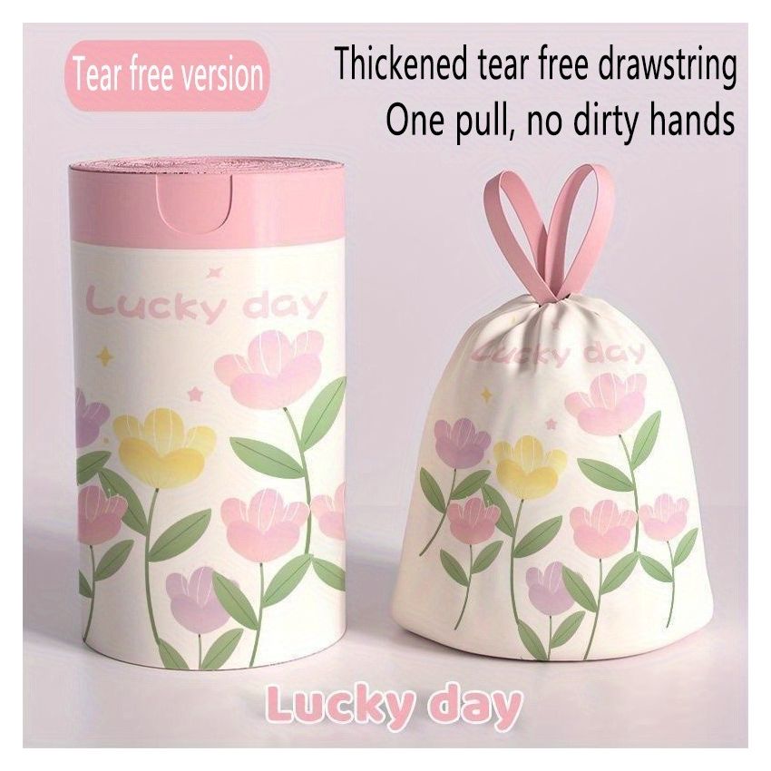 100-Pack Lavender Scented Drawstring Trash Bags – Large, Thick, Tear-Resistant, Floral Design, Multipurpose Disposable Bags for Kitchen, Bathroom, Bedroom, Living Room & Toilet