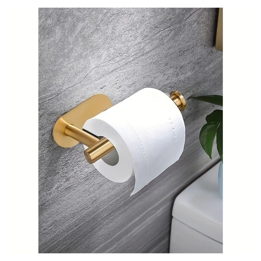 Self-Adhesive Toilet Paper Holder – Black Stainless Steel, Wall-Mounted Without Drilling, Rustproof Bathroom Tissue Holder for Toilet, Kitchen & Shower Towel Storage