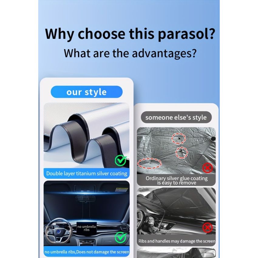 Car Sunshade Front Window Curtain – Windshield Heat Shield Sunblock Panel 139.7cm x 76.96cm, UV Protection, Interior Cooling Sun Shade for Cars, Trucks & SUVs | Easy Install