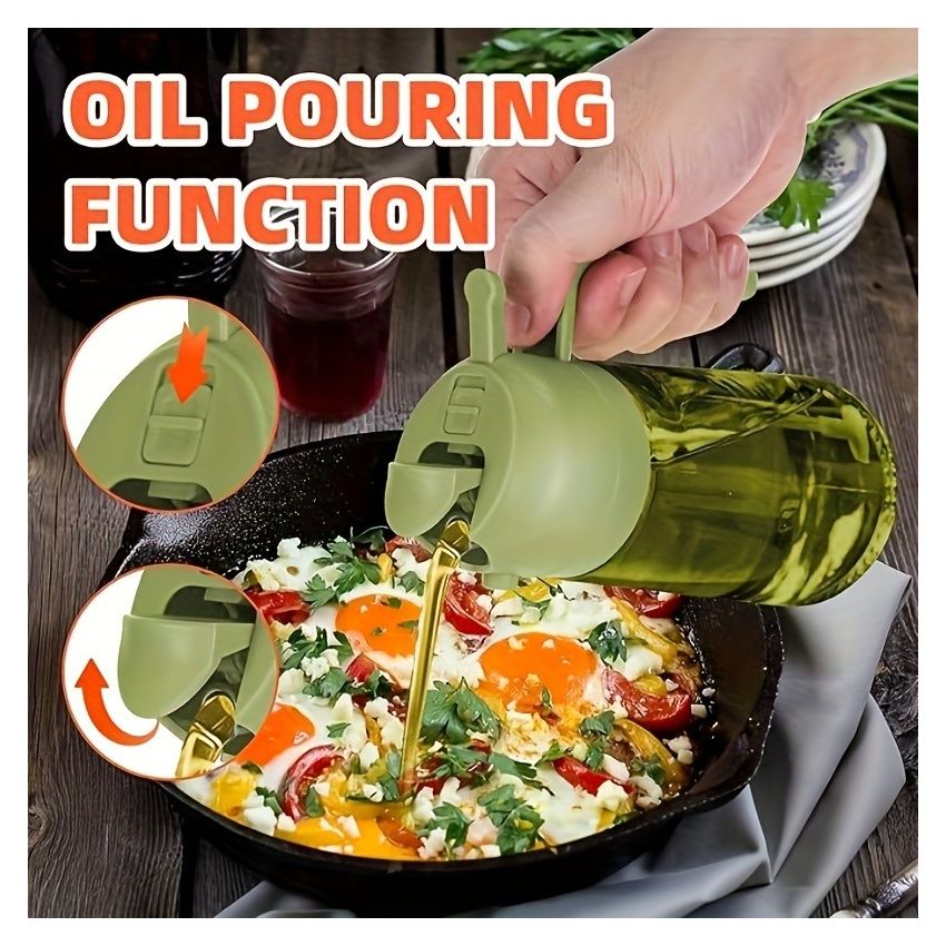 Dark Green Glass Olive Oil Sprayer Bottle 16oz (470ML) – 2-in-1 Oil Dispenser & Mister, BPA-Free, Light-Blocking, with Auto Flip Cap & Label Stickers for Air Fryer, BBQ, Cooking