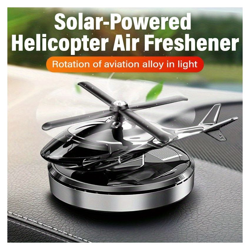 Solar-Powered Helicopter Car Air Freshener – Auto Rotating Aviation Alloy Dashboard Diffuser, Long-Lasting Aromatherapy Car Interior Decoration, Creative Aircraft Gift for Drivers
