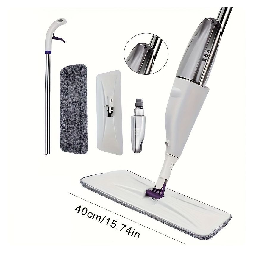 Dry & Wet Use Stainless Steel Spray Mop – Large mop + 1 fiber pad , Ultra-Fine Fiber Pad, Three-Layer Dust Lock, Detachable Cloth, Flat Mop for Home & Commercial Cleaning – No-Hand Wash, Water Mist Mop