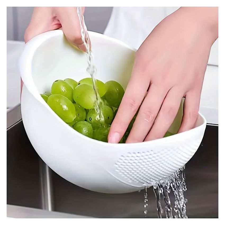 Versatile Plastic Bowl with Strainer – Multi-Functional Kitchenware for Washing Rice, Fruits & Vegetables – Durable, Easy to Use, No Power Required – Dormitory & Home Essentials