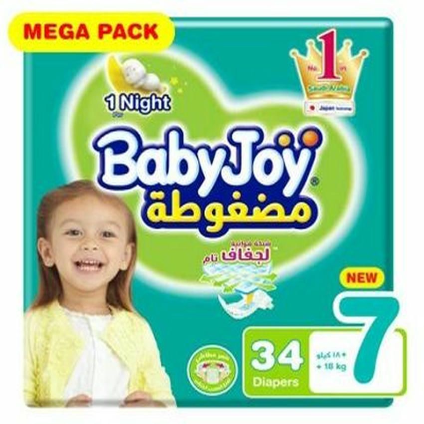 BabyJoy Compressed Diamond Pad, Mega Pack, Size 7 (18+kg), XXXL Diaper Pants, 34 Count, Ultra Absorbent Baby Diapers for Active Toddlers, Leak Protection, Soft Comfort Fit