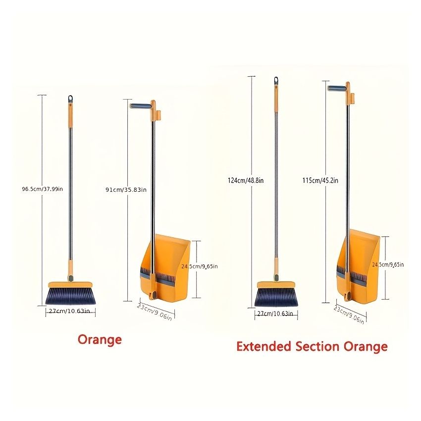 Household Broom and Dustpan Set with Long Handle – Rotatable Broom with Comb Teeth for Easy Floor Sweeping – Cleaning Supplies for Home, Kitchen, Room, Office