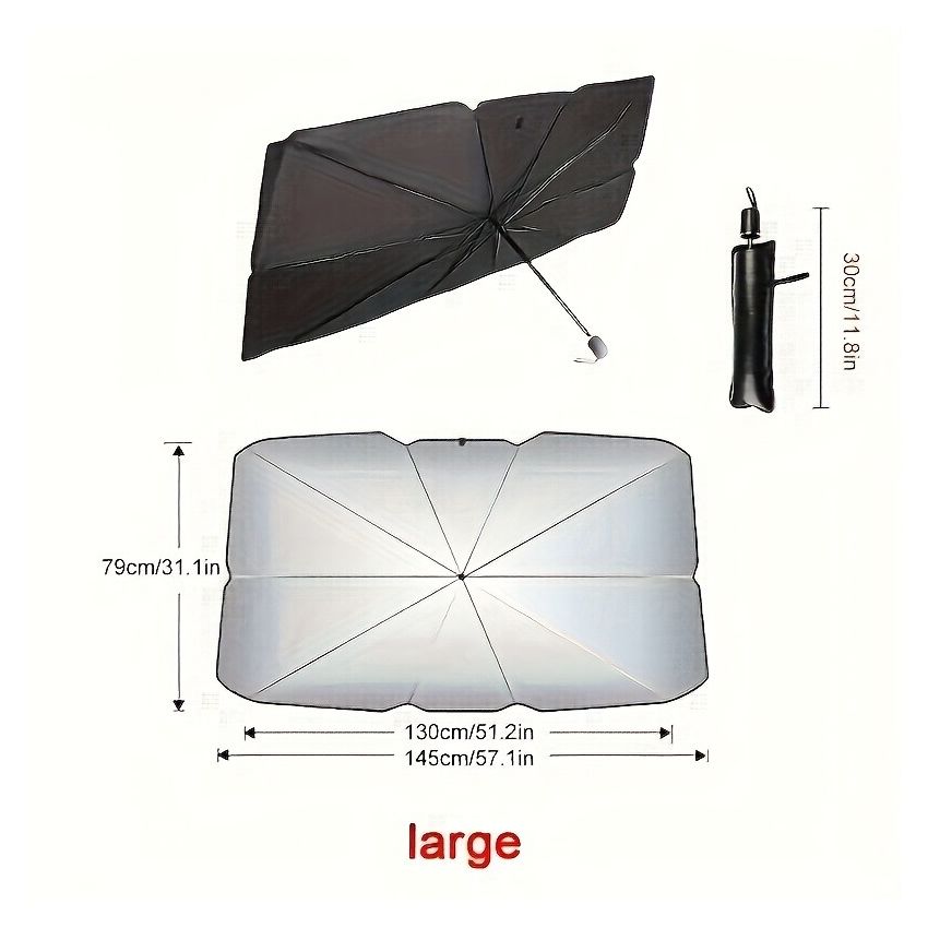 Compact Roll-Up Car Sunshade for Front Window – UPF50+ UV Protection & Heat Insulation, Easy-to-Use Black Umbrella Design, Universal Fit Sun Protection Curtain, Auto Interior Accessory