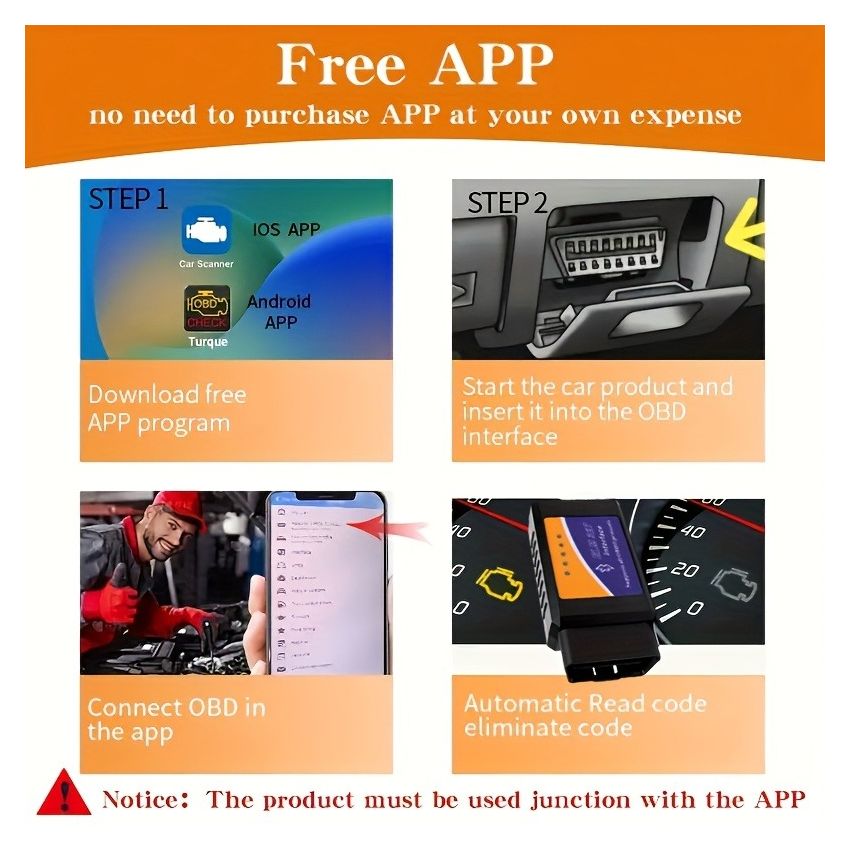 Wireless OBD2 Scanner for Car Diagnostics – Full System Scan, Emissions Test, Real-Time Data for Android & iOS – No Battery Needed, Vehicle Fault Code Reader, Durable Car Gadget