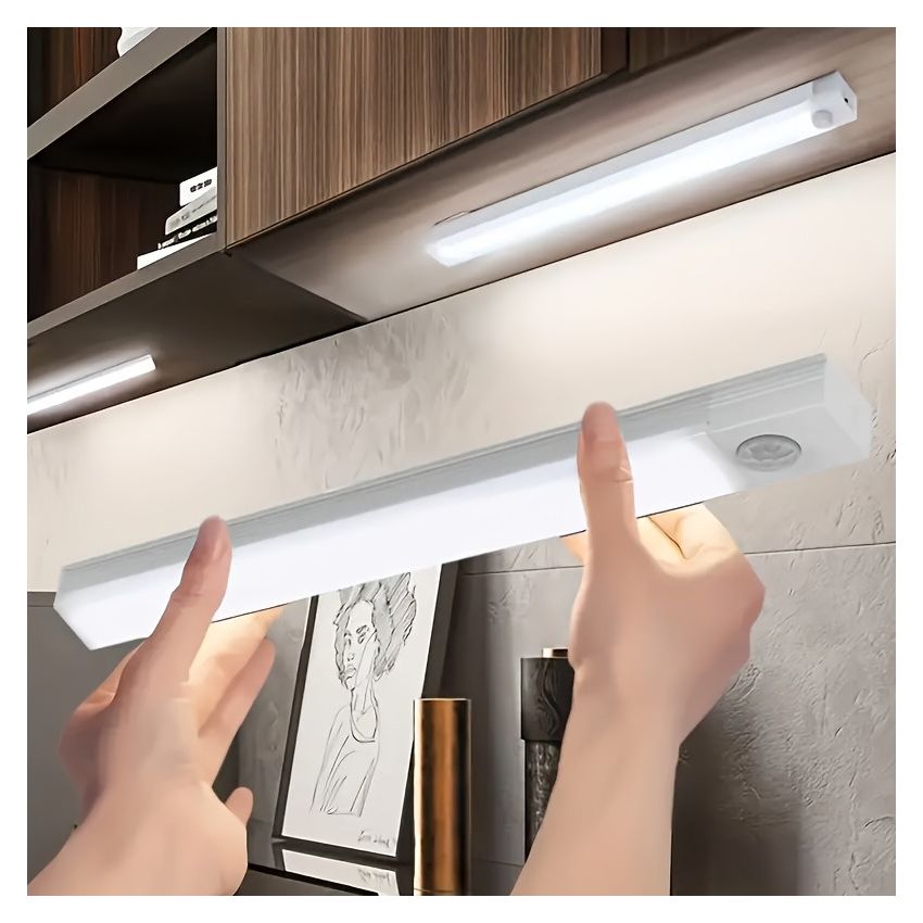 50cm Wireless LED Under Cabinet Light with Motion Sensor, Ultra-Thin Magnetic Strip, USB Rechargeable Indoor Lighting for Kitchen, Hallway, Wardrobe & Stairs
