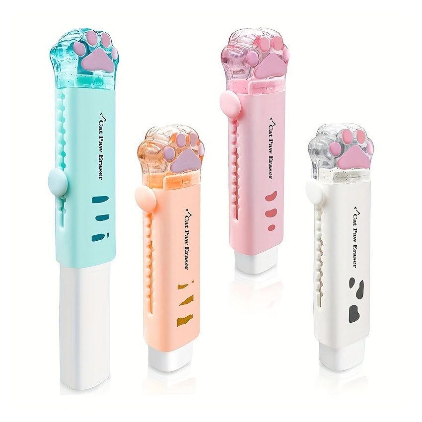 1pc Cute Cat Paw Retractable Eraser – Kawaii Cartoon Push-Pull Rubber Eraser for School, Office & Art Drawing – Fun Stationery Gift for Kids & Students