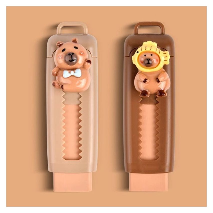 Push Pull Capybara Eraser – Soft Rubber Eraser for Students & Office | Mess-Free Clean Stationery | Cute Kawaii School Supplies for Kids & Adults
