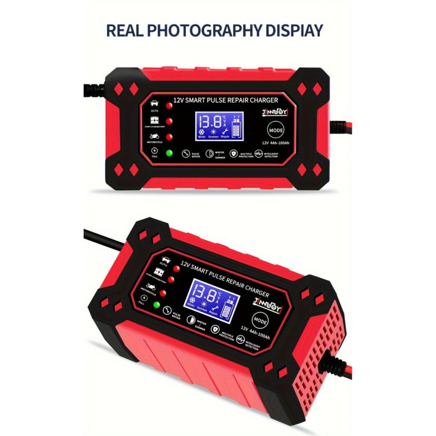 12V 6A Smart Pulse Battery Charger with LCD Display | Auto & Manual Modes, Temperature Compensation, Overcharge Protection | Car & Motorcycle Battery Repair Tool