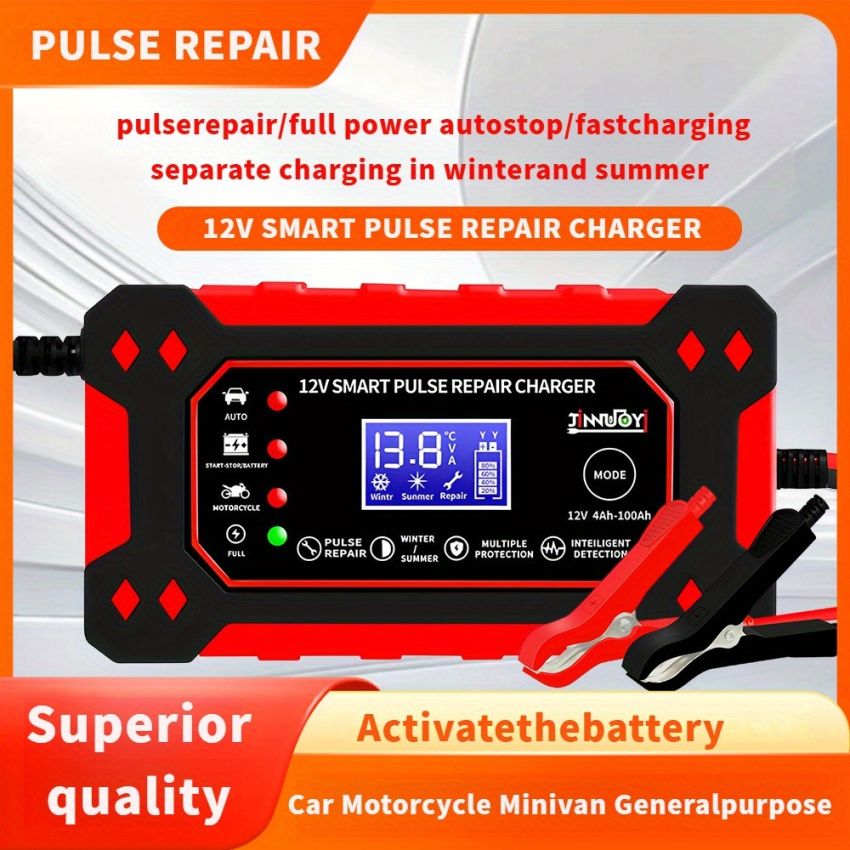 12V 6A Smart Pulse Battery Charger with LCD Display | Auto & Manual Modes, Temperature Compensation, Overcharge Protection | Car & Motorcycle Battery Repair Tool
