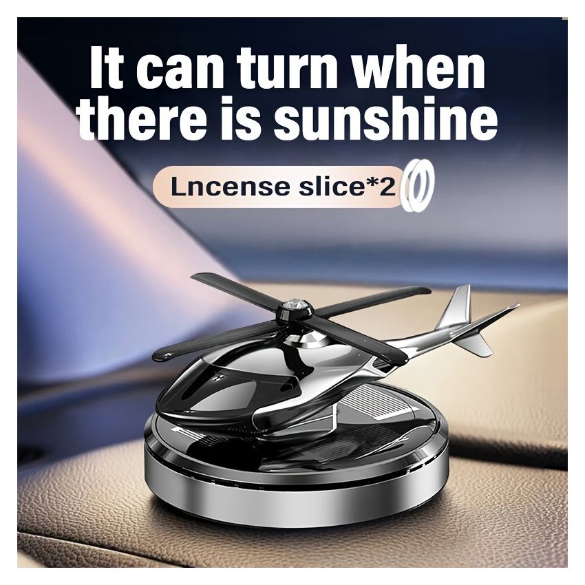 Solar-Powered Helicopter Car Air Freshener – Auto Rotating Aviation Alloy Dashboard Diffuser, Long-Lasting Aromatherapy Car Interior Decoration, Creative Aircraft Gift for Drivers