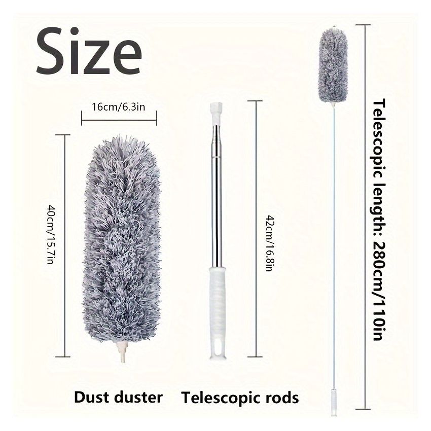 Retractable Dusting Brush with Bendable Head – Heavy-Duty Extendable Pole, Adjustable Bristles for Ceiling Fans, High Ceilings, Furniture, Cars & Tight Corners – Manual Cleaning Tool