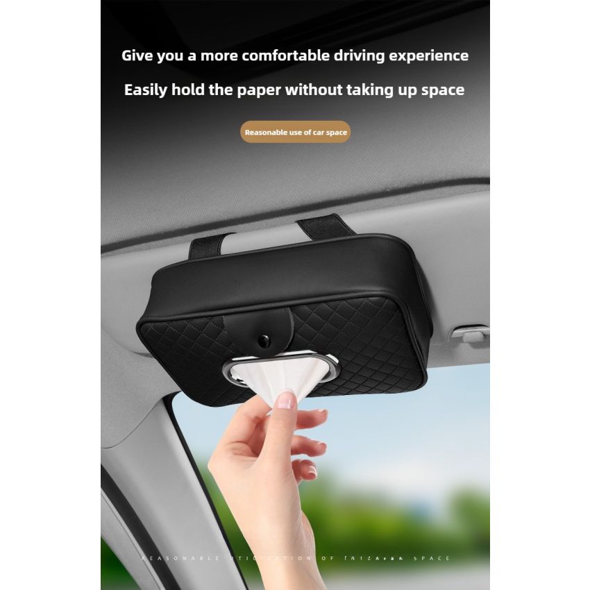 PU Leather Car Tissue Box Holder with Glasses Clip – Multi-Functional Organizer for Sun Visor & Center Console – Includes 1 Tissue, 6 Colors, Stylish Dashboard Car Decor