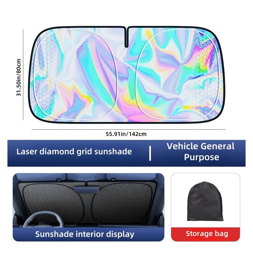 Titanium Silver Alloy Laser Car Sunshade – 4-Layer UV Protection & Heat Insulation, Lightproof Windshield Sun Shade for Front & Rear Windows, Durable Auto Interior Accessory