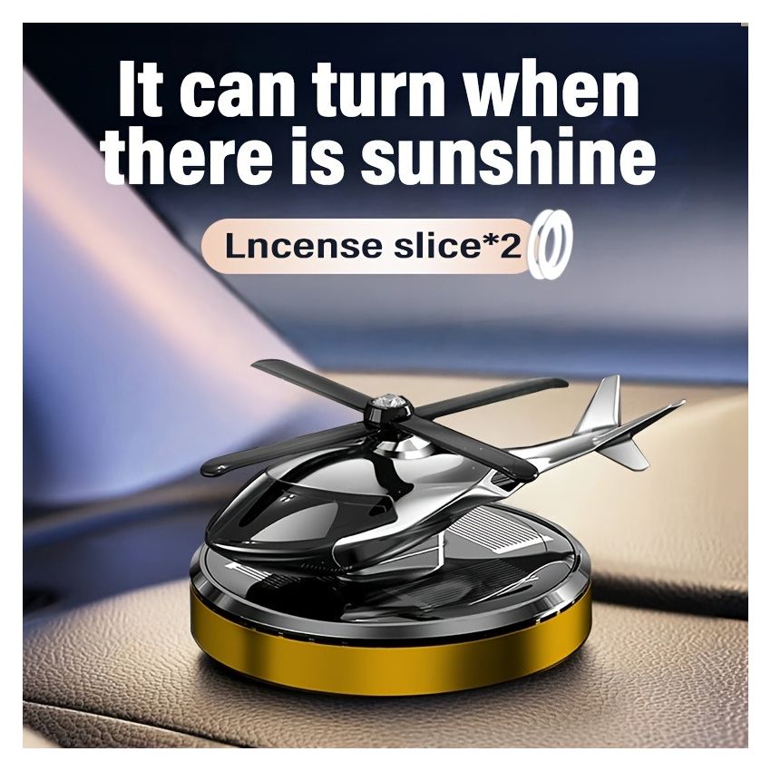 Solar-Powered Helicopter Car Air Freshener – Auto Rotating Aviation Alloy Dashboard Diffuser, Long-Lasting Aromatherapy Car Interior Decoration, Creative Aircraft Gift for Drivers