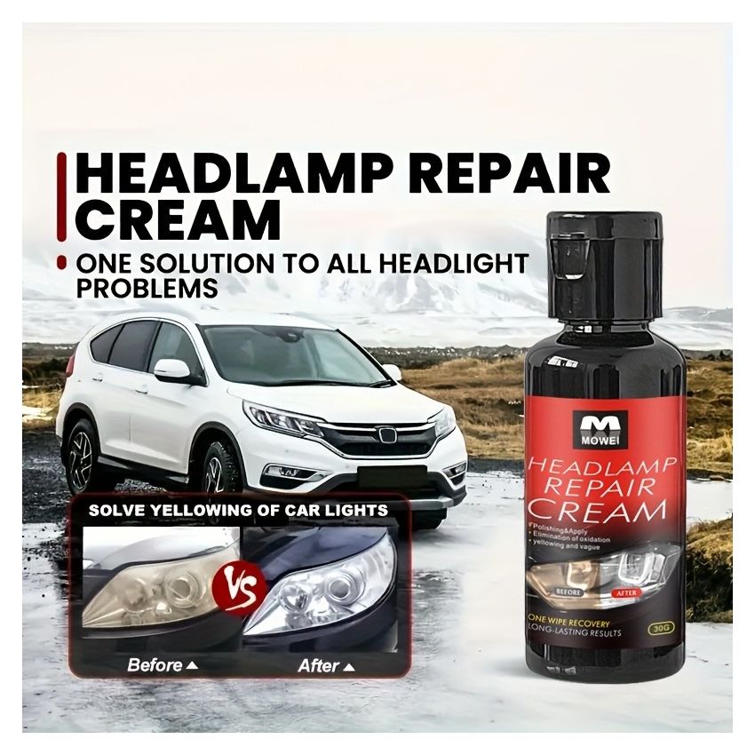 30g Headlight Renovation Kit – Headlight Polishing & Scratch Repair Cream, Restores Yellowed, Aged, Scratched, and Fuzzy Car Lights, DIY Easy Use for 90% Brightness Like New