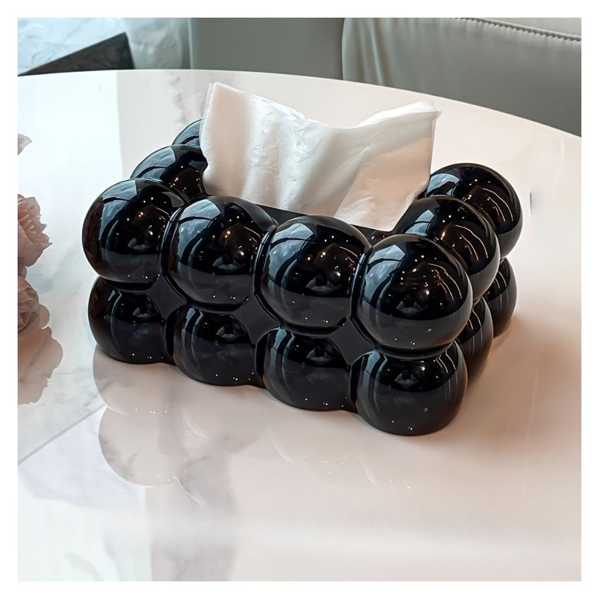 Cloud-Shaped Glossy Tissue Box – Milk White Bubble Design, Square Modern Home Decor for Living Room, Bedroom, Bathroom & Coffee Table – Durable Plastic Napkin Dispenser, Stylish & Functional