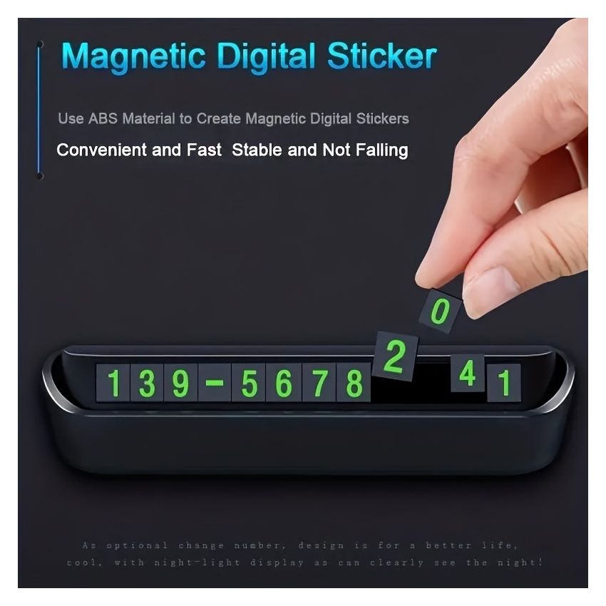 Car Dashboard Parking Number Display Plate – Durable ABS Temporary Phone Number Frame with Magnetic Digits, Heat & Sun Resistant, Easy-to-Move Design for Car Owners