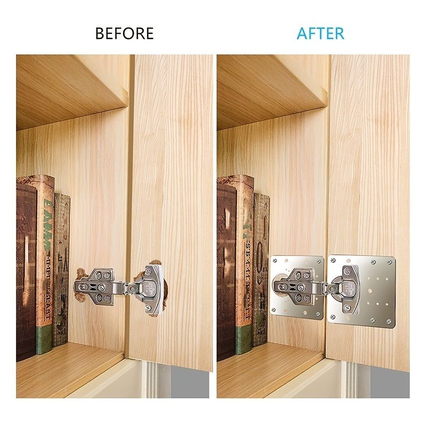 Stainless Steel Hinge Repair Plate Kit – 9x9cm Cabinet Door Fixing Bracket with 6 Screws – Easy Installation for Kitchen Cupboard, Drawer, and Furniture Repair