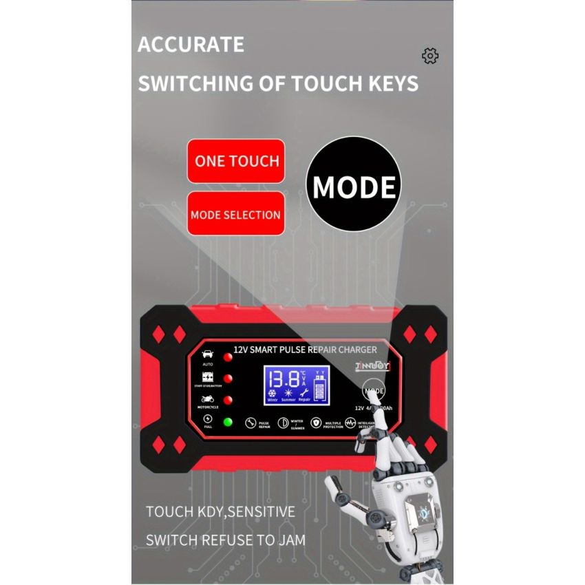 12V 6A Smart Pulse Battery Charger with LCD Display | Auto & Manual Modes, Temperature Compensation, Overcharge Protection | Car & Motorcycle Battery Repair Tool