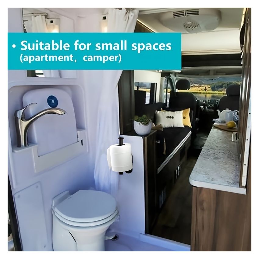 Self-Adhesive Toilet Paper Holder – Black Stainless Steel, Wall-Mounted Without Drilling, Rustproof Bathroom Tissue Holder for Toilet, Kitchen & Shower Towel Storage