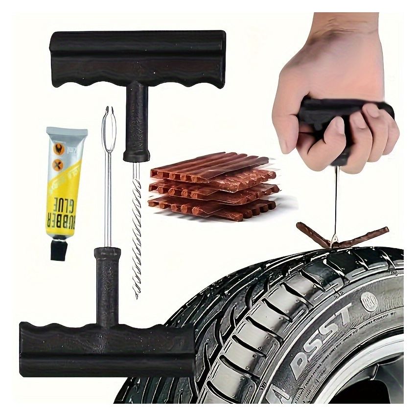 Tire Repair Kit for Cars & Motorcycles – Emergency On-the-Go Tire Fix Kit with Durable Tire Lever, Glue Strips & Screws, Essential Tire Changing Tools