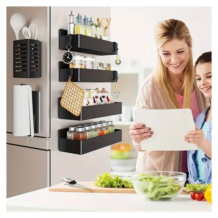 2-Pack Large Magnetic Plastic Storage Baskets – Space-Saving Kitchen Organizer for Fridge, Microwave, Washing Machine (No-Drill)