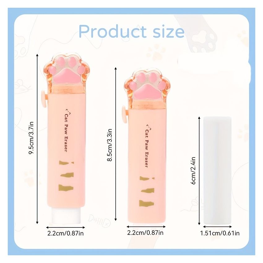1pc Cute Cat Paw Retractable Eraser – Kawaii Cartoon Push-Pull Rubber Eraser for School, Office & Art Drawing – Fun Stationery Gift for Kids & Students