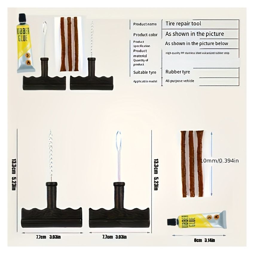 Tire Repair Kit for Cars & Motorcycles – Emergency On-the-Go Tire Fix Kit with Durable Tire Lever, Glue Strips & Screws, Essential Tire Changing Tools