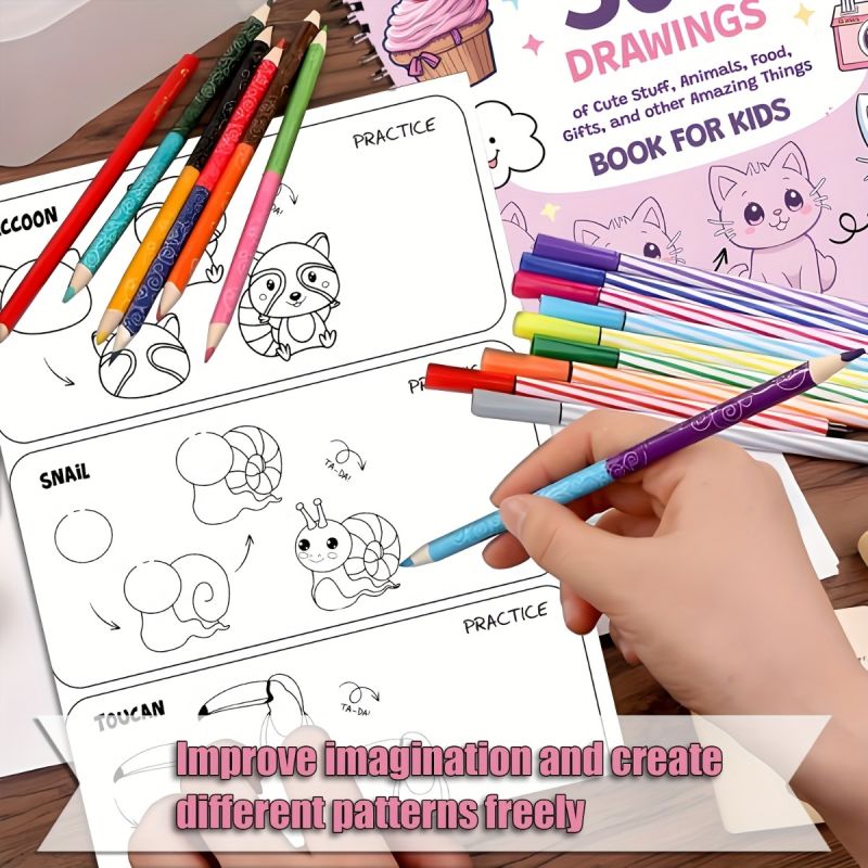 Step-by-step drawing book with 300 cute animal, food, and gift illustrations for beginners