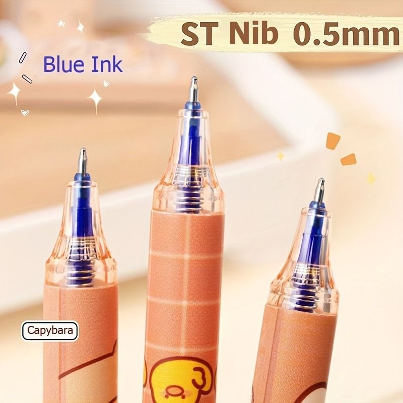 6pcs Capybara Erasable Gel Pen Set – Blue Ink, Retractable Smooth Writing, Fast-Drying, Refillable Office & School Stationery, Cute Elegant Design