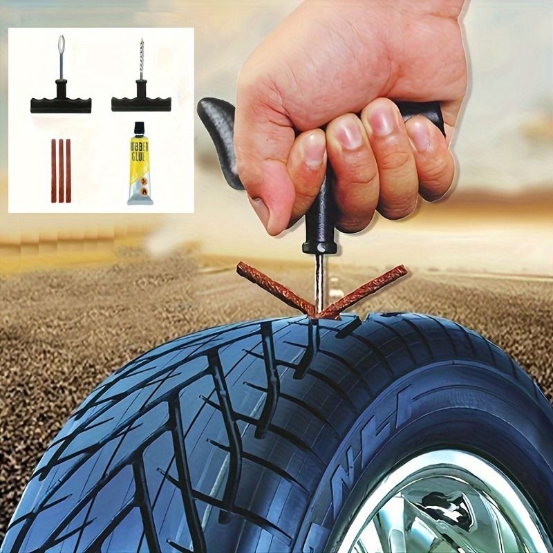 Tire Repair Kit for Cars & Motorcycles – Emergency On-the-Go Tire Fix Kit with Durable Tire Lever, Glue Strips & Screws, Essential Tire Changing Tools