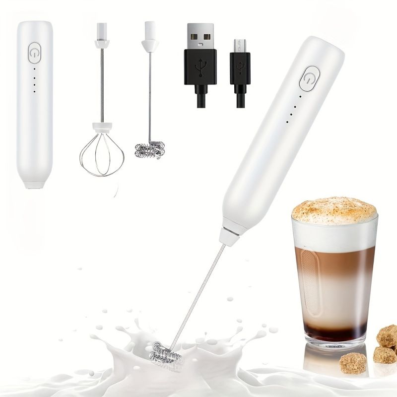 3-Speed Electric Milk Frother with Stainless Steel Whisk & Stand – USB Rechargeable 500mAh Battery, Portable Milk Frother for Coffee, Latte Art, Smoothies & Shakes