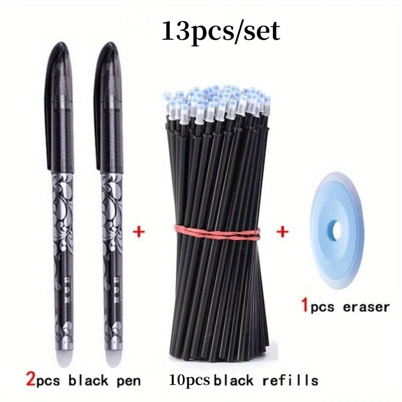 13pcs Erasable Gel Pen Set 0.5mm Blue & Black Ink | Washable Handle, Smooth Writing, Refillable Pens with 10 Refills + 1 Eraser | School & Office Stationery Supplies