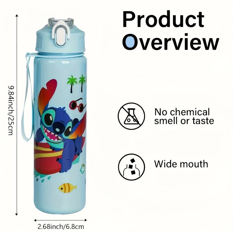 Disney KLM Cartoon Transparent Sports Water Bottle 800ML – Leakproof Pop-Up Lid, Lightweight Rectangle Bottle for Gym, Fitness, Running & Outdoor Hydration – Fun & Durable Gift