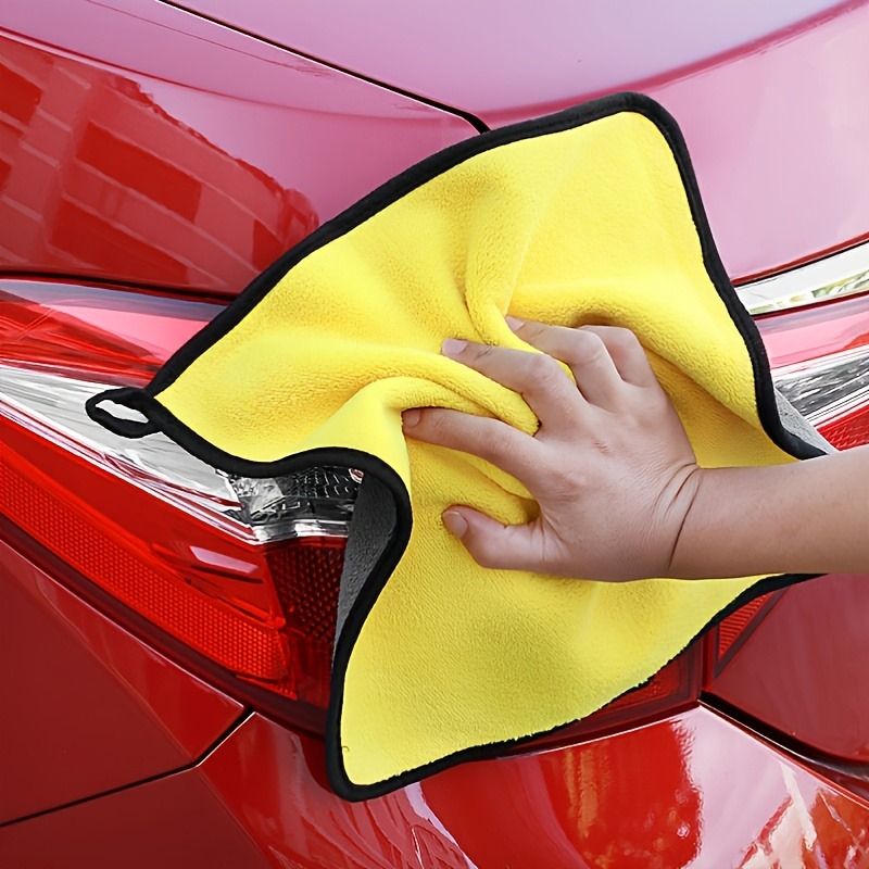 Yellow Gray 30x30cm 1 PCS High-Density Car Wash Towel – Double-Sided Thickened Coral Fleece, Ultra Absorbent Glass Cleaning Cloth, Multi-Purpose Microfiber Towel for Car Detailing & Home Use