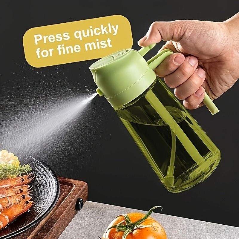 Dark Green Glass Olive Oil Sprayer Bottle 16oz (470ML) – 2-in-1 Oil Dispenser & Mister, BPA-Free, Light-Blocking, with Auto Flip Cap & Label Stickers for Air Fryer, BBQ, Cooking